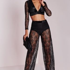 *SOLD* Missguided Black Lace Velvet Sheer Crop Top Pants